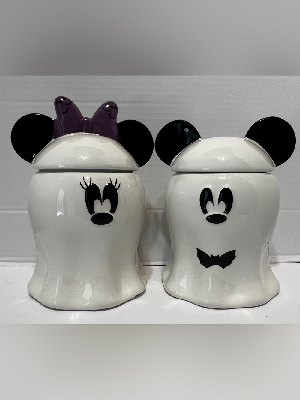 Ceramic Disney Halloween cookie jar set includes one Mickey & one Minnie Mouse